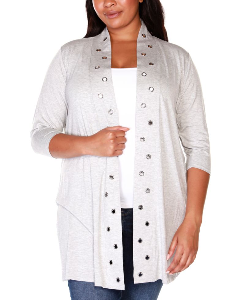 Plus Size Grommet-Trim Duster Cardigan Sweater