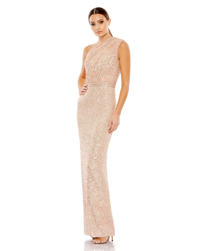 Women's Sequined Ruched One Shoulder Gown