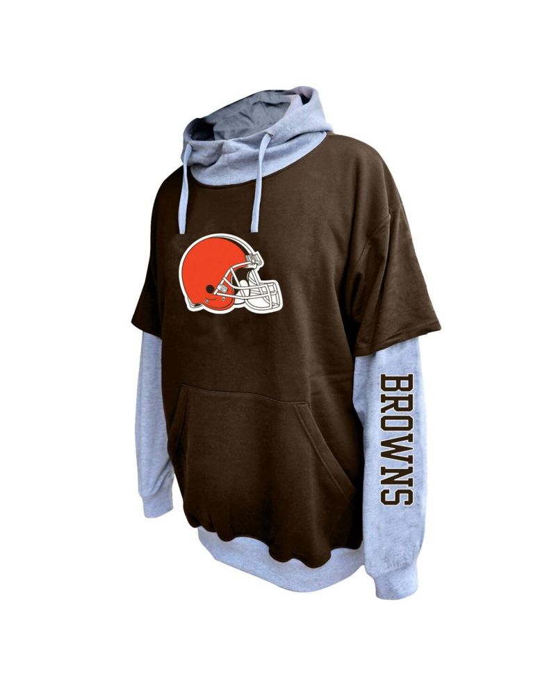 Men's Brown/Heather Gray Cleveland Browns Big & Tall Twofer Pullover Hoodie