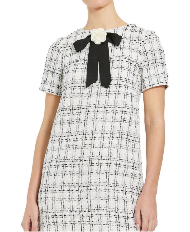 Women's Bow Short Sleeve Boucle Mini Dress