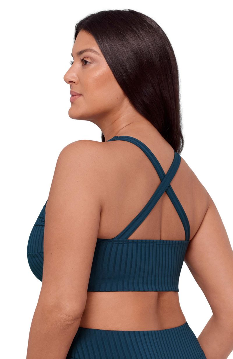 Women's Supportive and Sculpting Ribbed Scoop-Neck Crossback Bralette Swimsuit Top