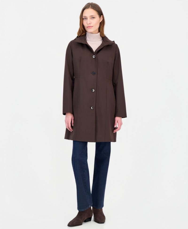 Women's Hooded Button-Front Knit Collar Coat, Created for Macy's