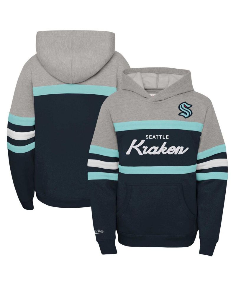 Big Boys Sea Blue Seattle Kraken Head Coach Pullover Hoodie