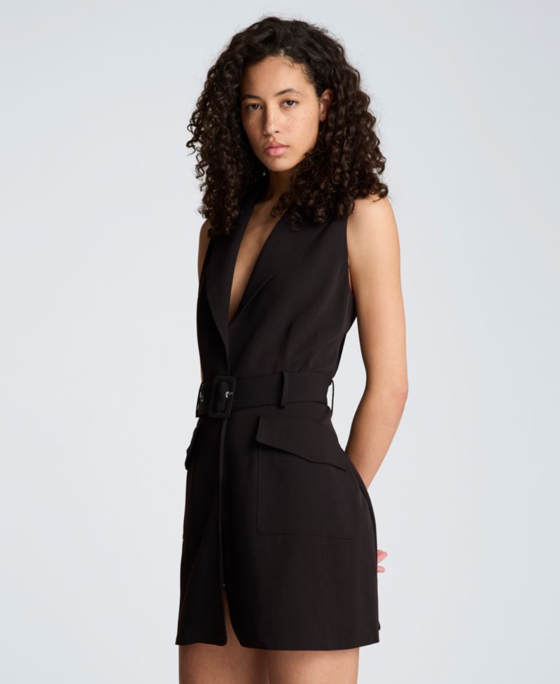 Women's Notched Lapel Belted Dress