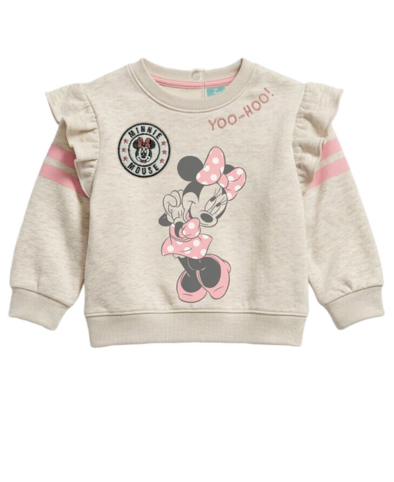 Baby Girls' Minnie Mouse Jogger Ruffle-Shoulder Long-Sleeve Sweatshirt and Jogger Pants, 2-Piece Set