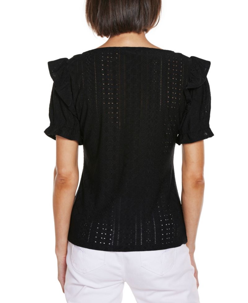 Women's Knit Eyelet Ruffle Sleeve Top