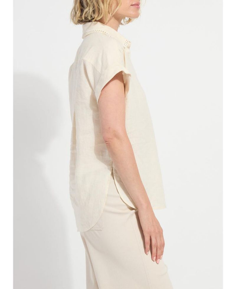Women's Althea Embroidered Collar Short-Sleeve Linen Shirt