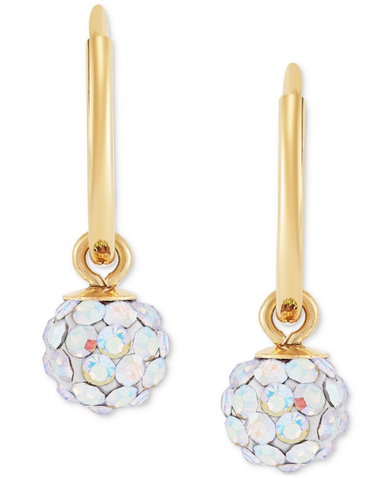 Children's 2-Pc Set Multicolor Crystal Reversible Stud & Dangle Hoop Earrings in 14k Gold