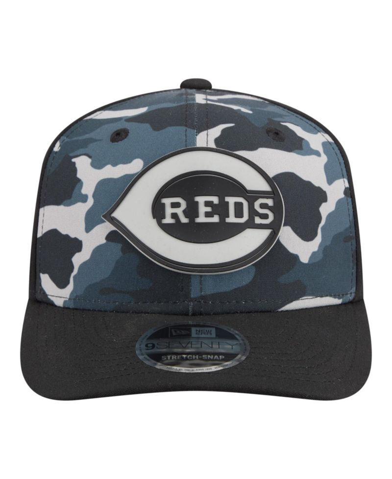 Men's Black Cincinnati Reds Tonal Camo 9SEVENTY Stretch-Snap Hat