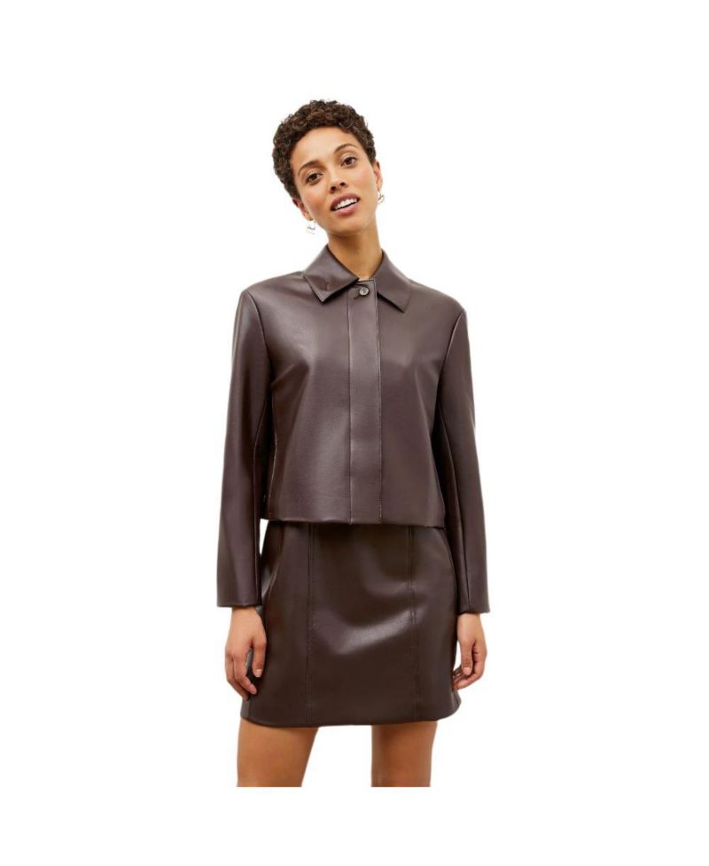 Petite Faux Leather Shift Dress with Princess Seams