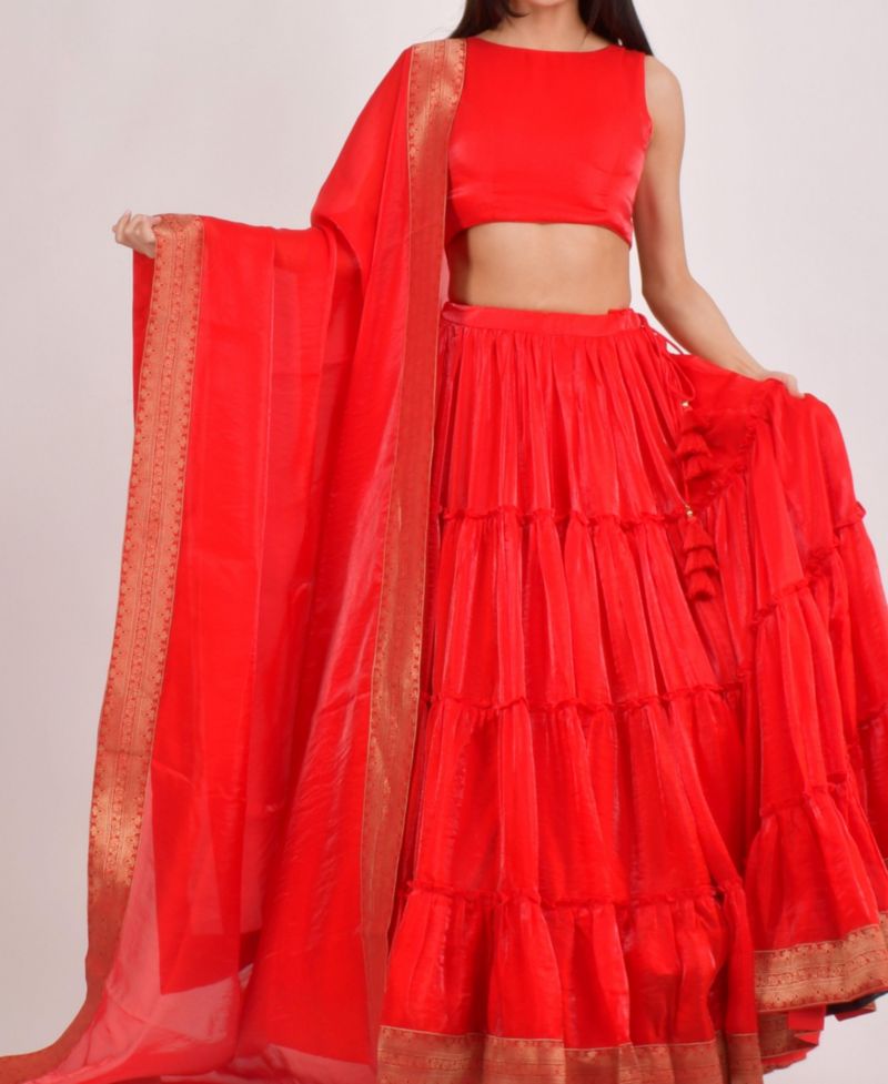 Women's Tiered Shimmer Lehenga Choli