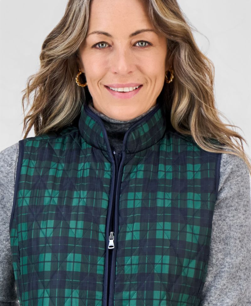 Petite Quilted Plaid Puffer Vest, Macy's Exclusive