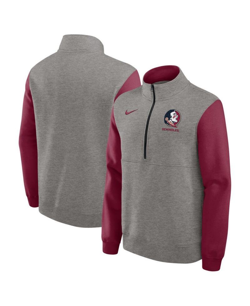 Men's Heather Gray/Garnet Florida State Seminoles Club Fleece Half-Zip Pullover Sweatshirt