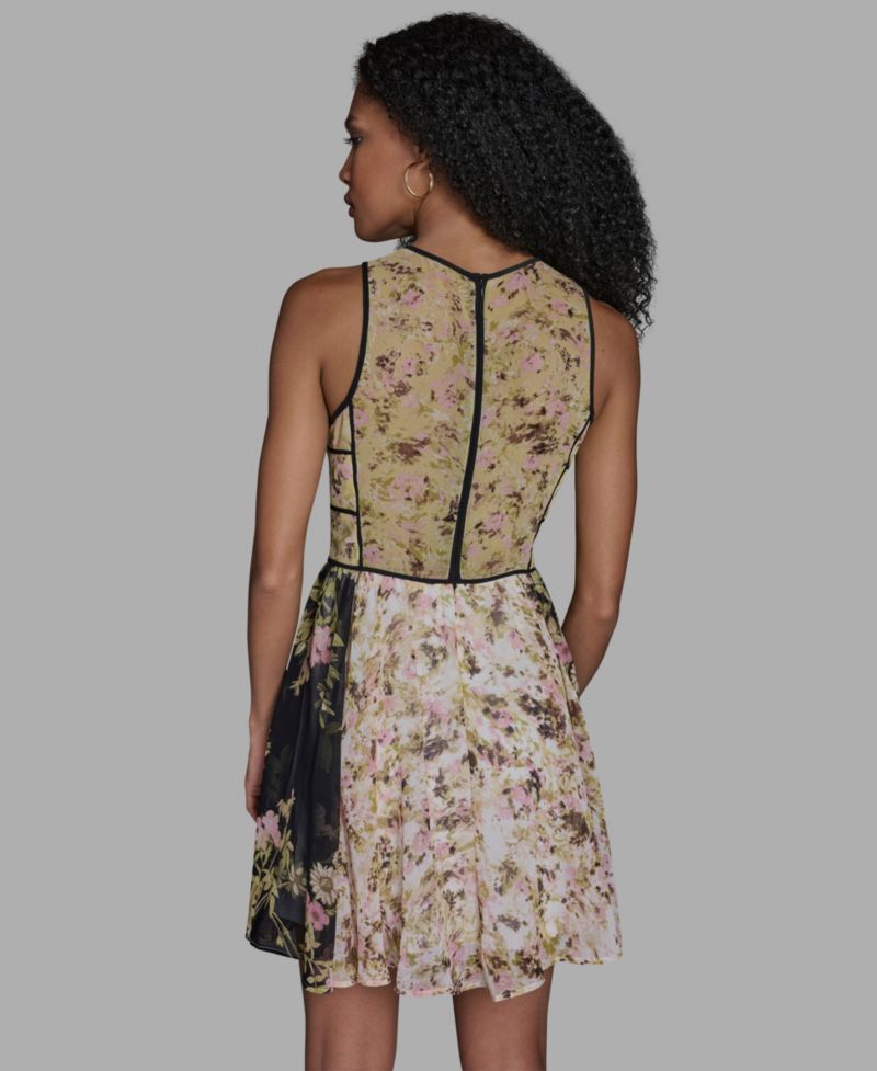 Women's Crewneck Mix Print Mini Dress