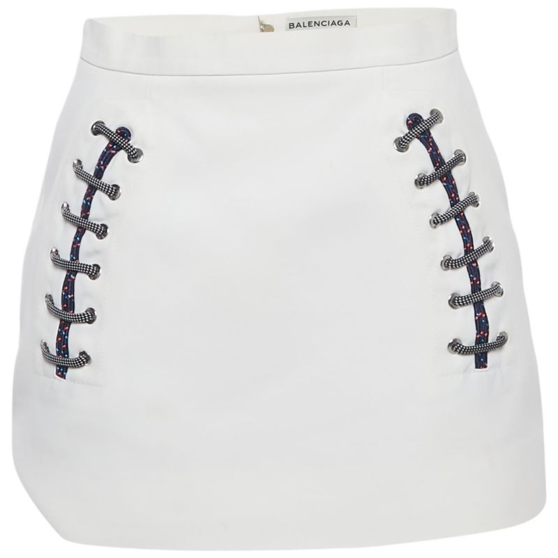 Women's White Crepe Lace-Up Mini Skirt