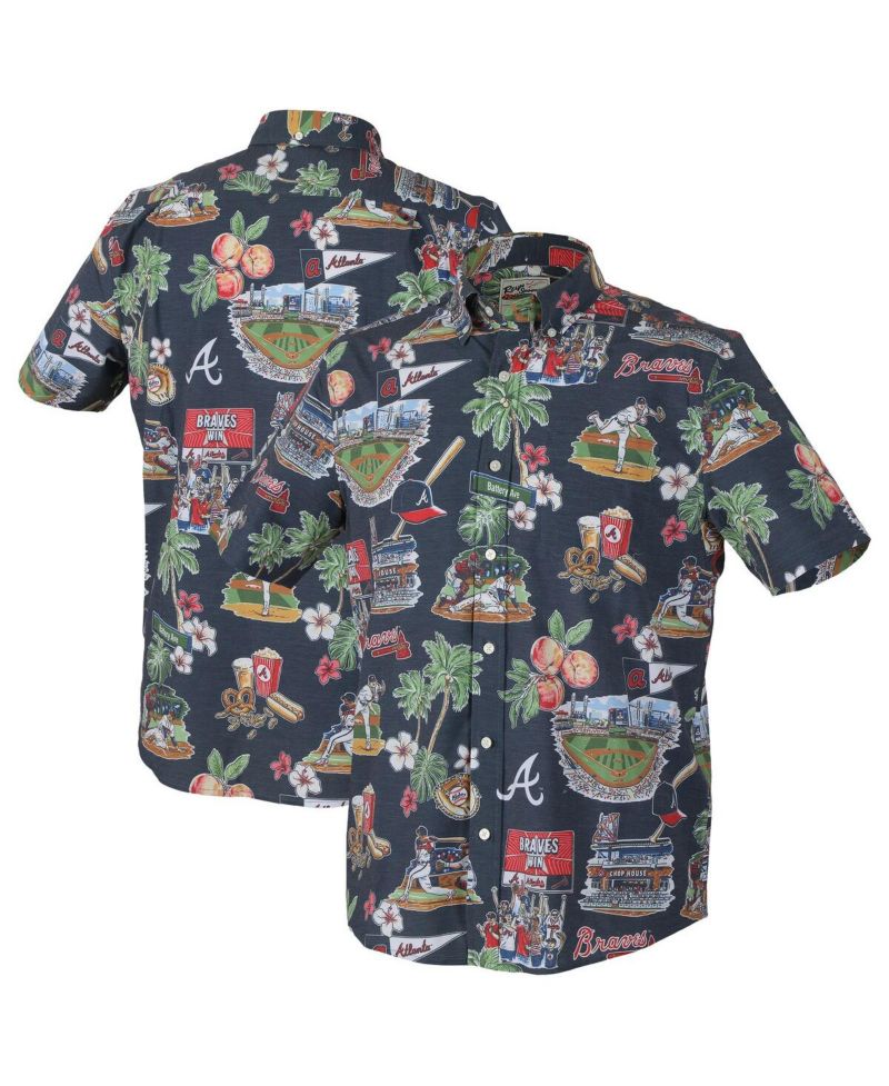 Men's Navy Atlanta Braves Scenic Tri-Blend Performance Button-Up Top