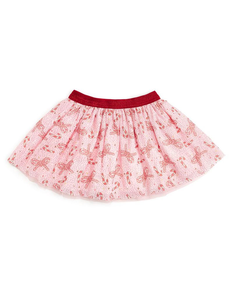 Little and Big Girls Candy Cane Bow Printed Christmas Tutu Skirt