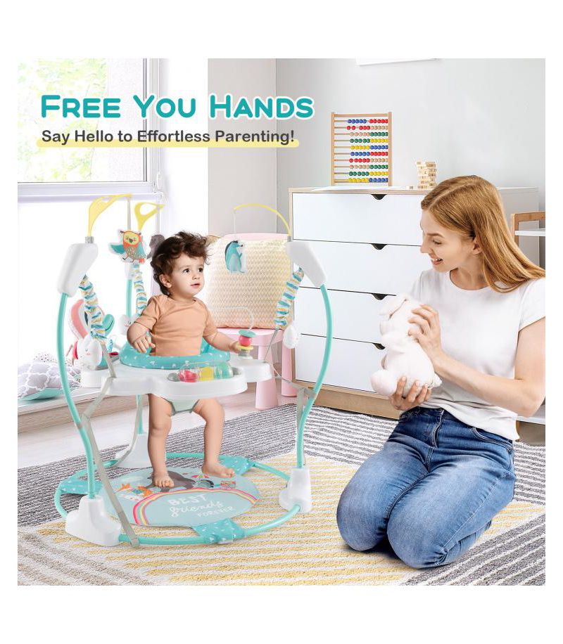 Height Adjustable Baby Activity Center with Interactive Toys and Bouncing Seat
