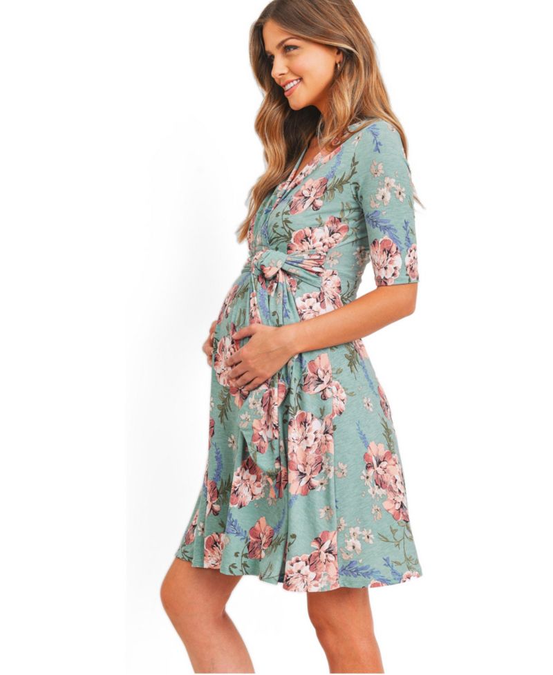 Women's Floral Wrap Dress with Tie Waist Nursing Friendly
