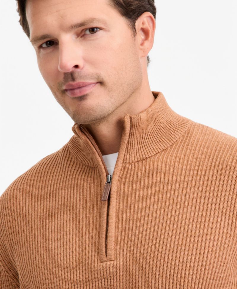 Men's Cotton Refined Cardigan Stitch Quarter-Zip Sweater, Macy's Exclusive