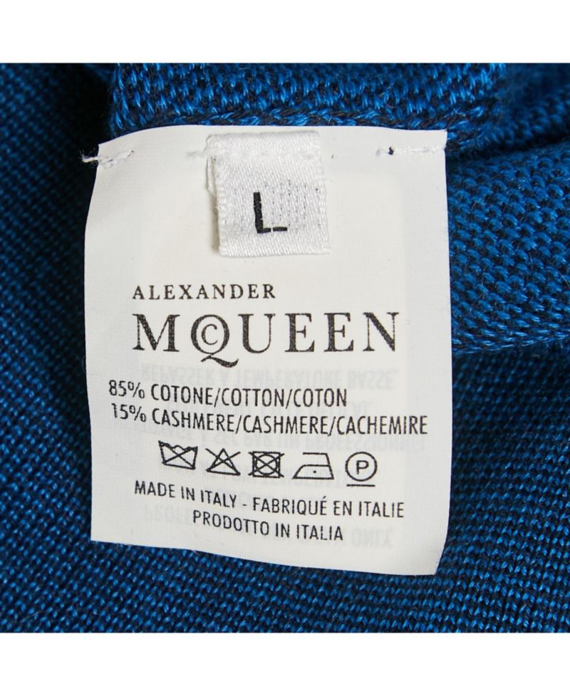 Men's Blue 3D Skull Embossed Cotton Knit Sweater