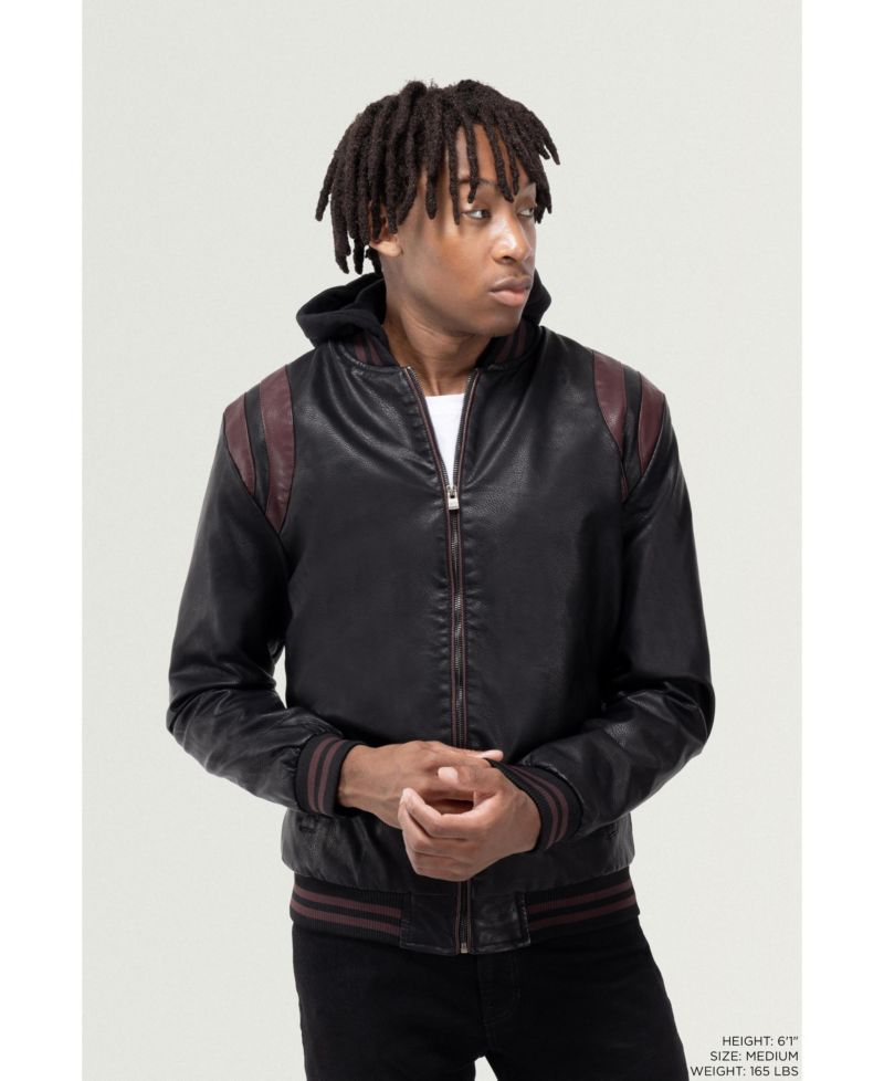 XRAY Men's Grainy PU Hooded Jacket With Faux Shearling Lining
