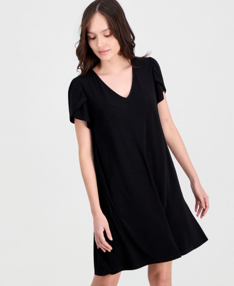 Petite Tulip-Sleeve Swing Dress