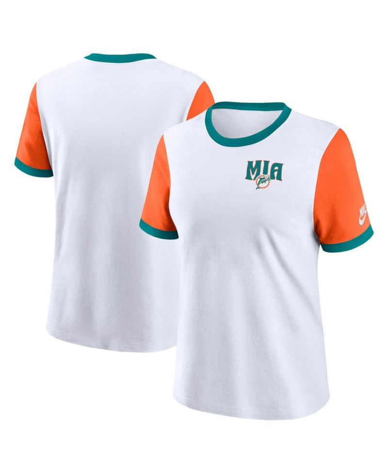 Women's White/Orange Miami Dolphins Rewind Ringer T-Shirt