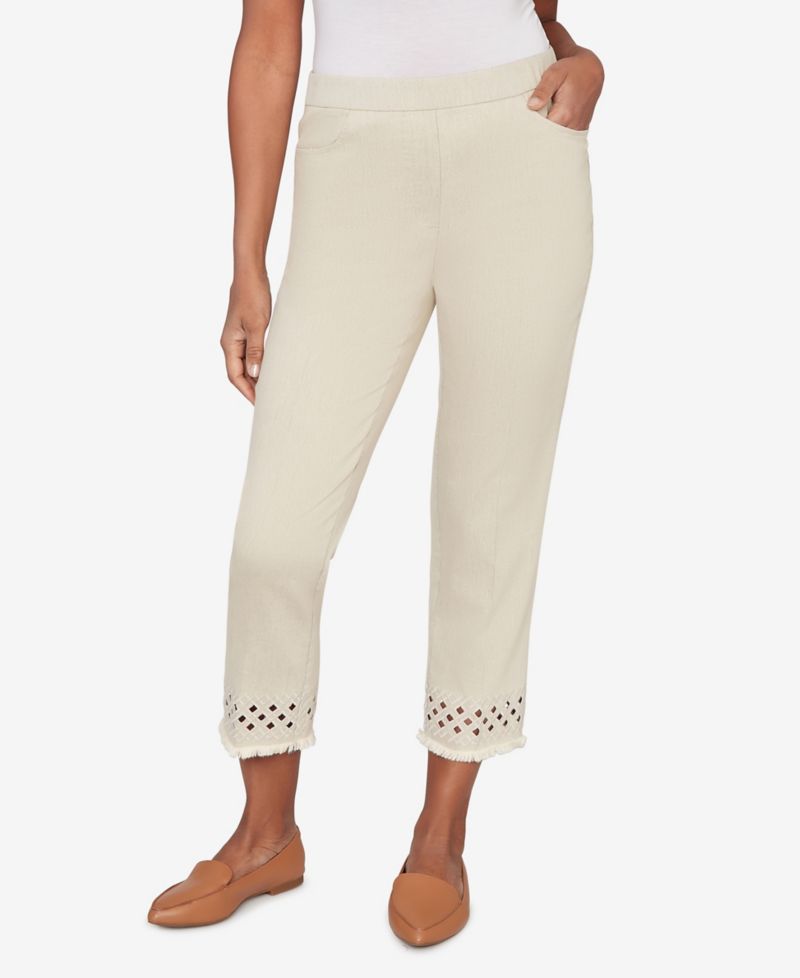 Petite Detail Driven Geometric Cut-Out Flat Front Ankle Pants