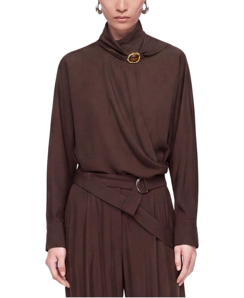Women's Stone-Accessory Stand-Collar Long-Sleeve Blouse