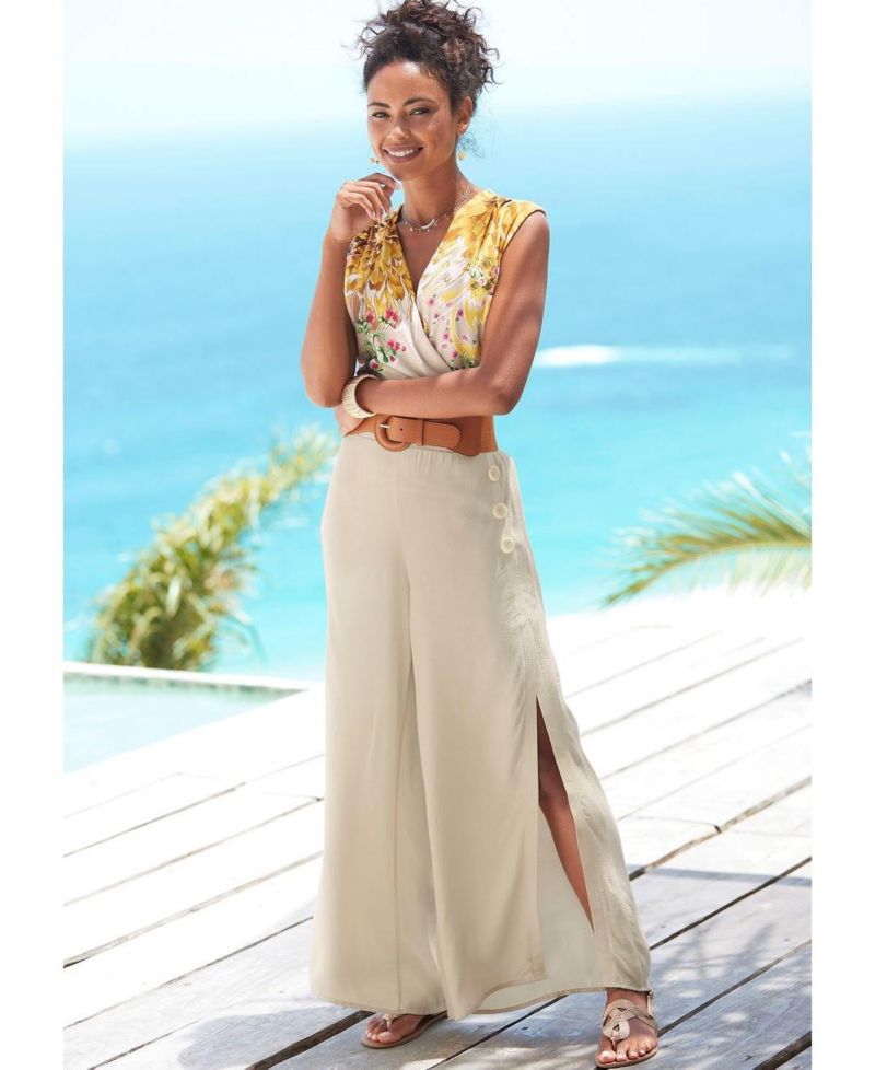 Women's Viscose Side Slit Wide Leg Everyday Comfort Pants