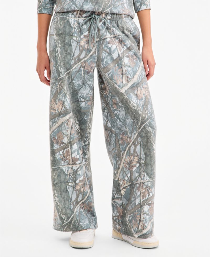Juniors' Fleece Wide Leg Camo Pants