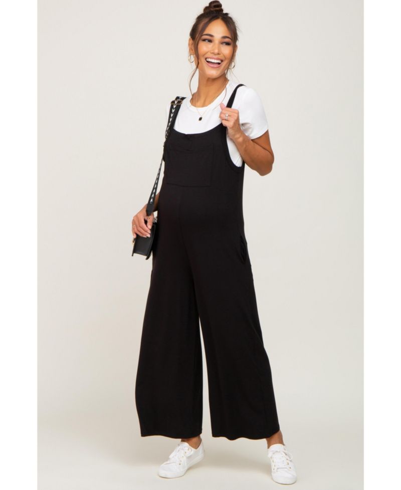 Women's Black Sleeveless Pocketed Wide Leg Jumpsuit