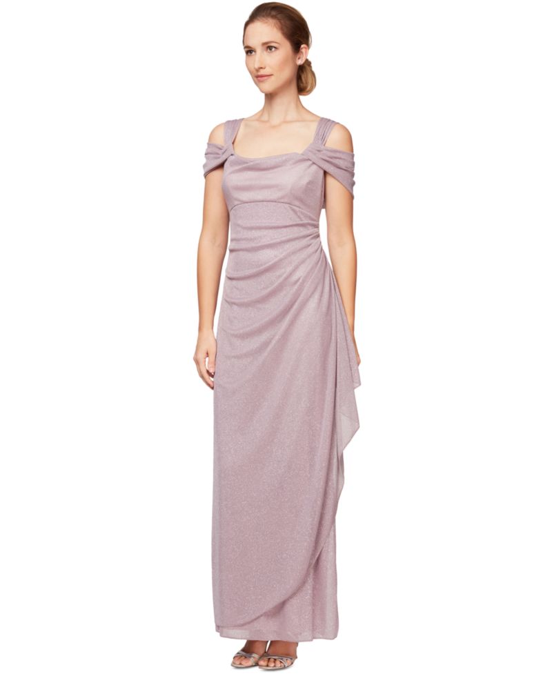 Women's Cold-Shoulder Draped Metallic Gown
