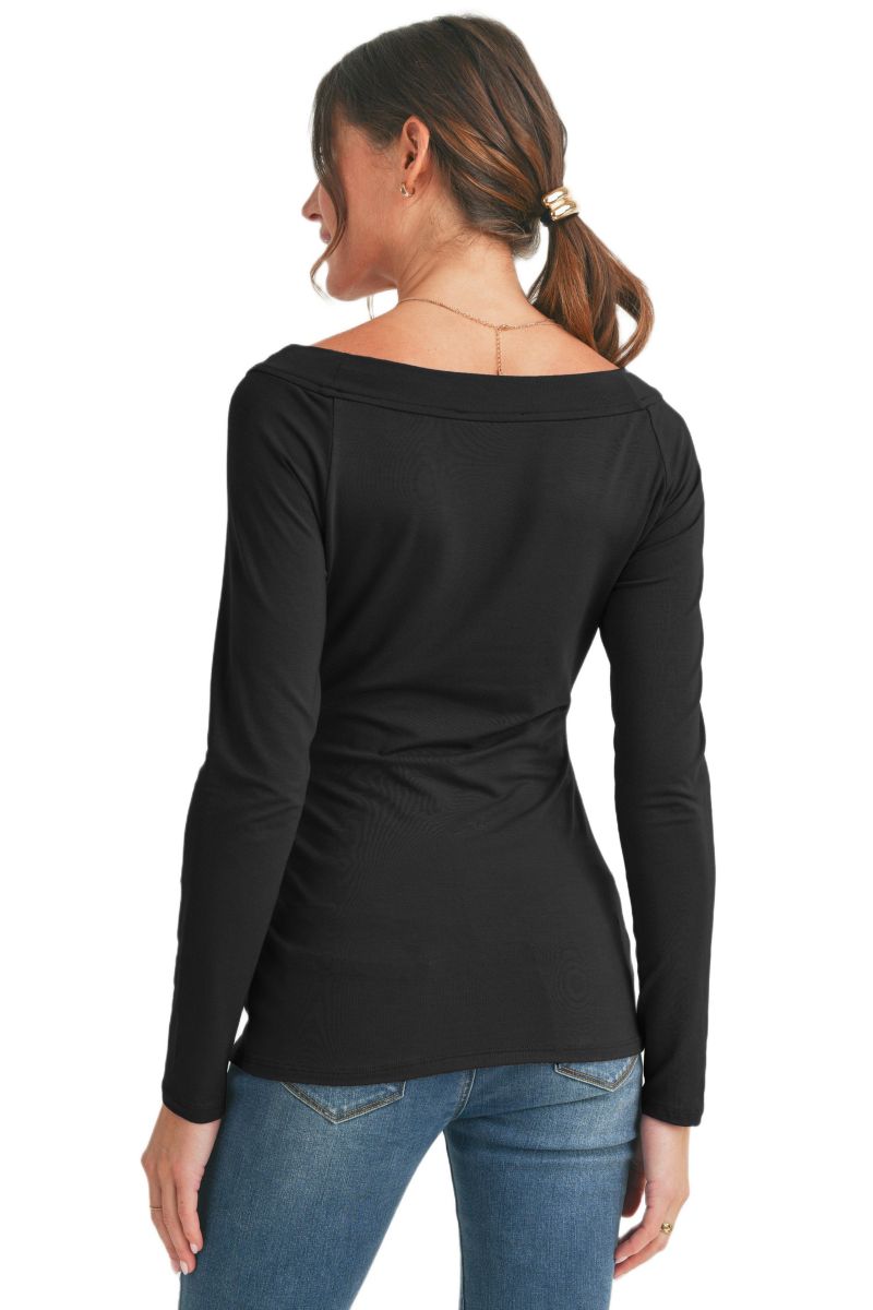 Maternity Ruched Long Sleeve Boat Neck Top