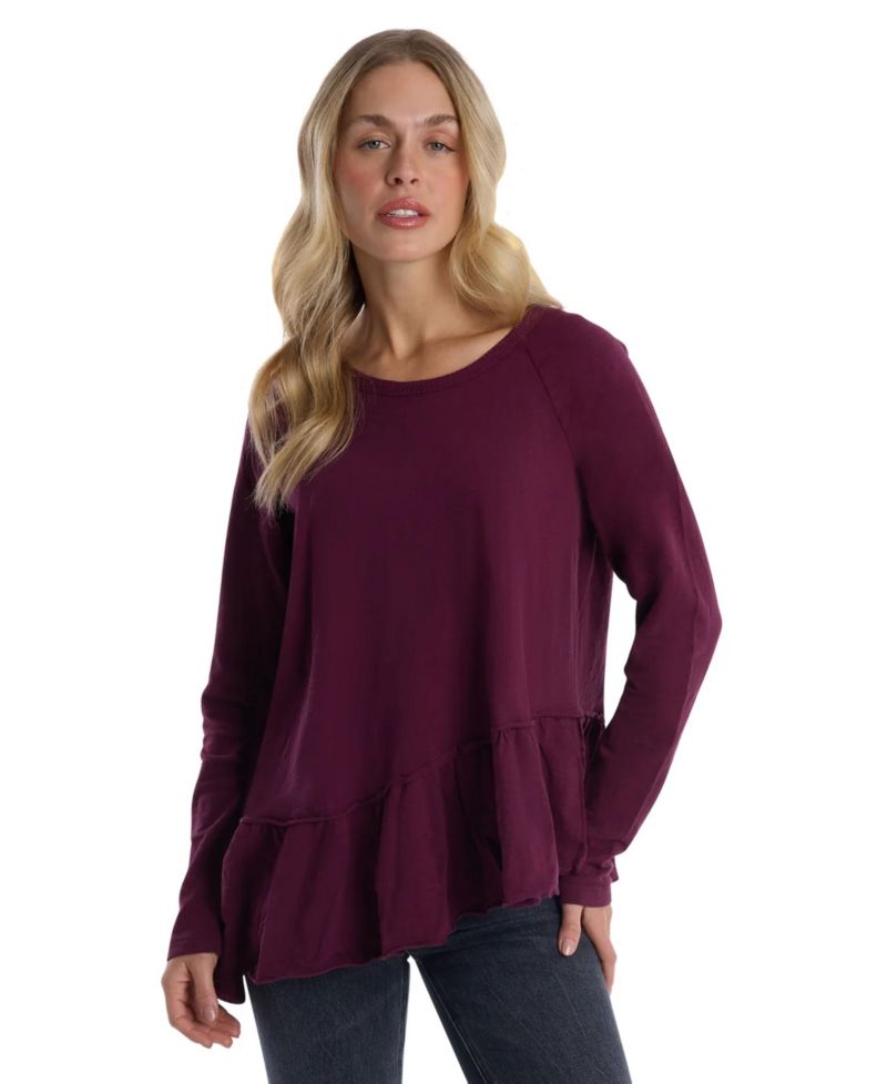 Women's Clothing Raglan Long Sleeve Asymmetric Peplum