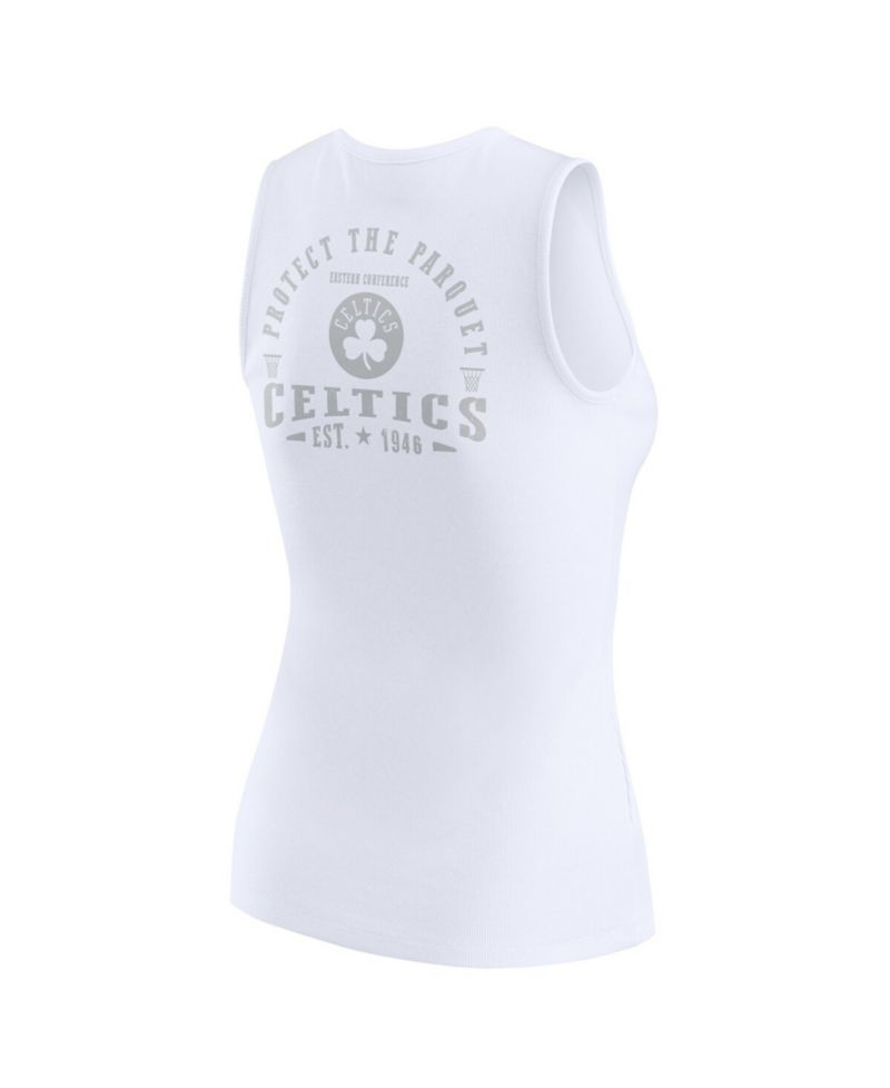 Women's White Boston Celtics Rib-Knit Henley Tank Top