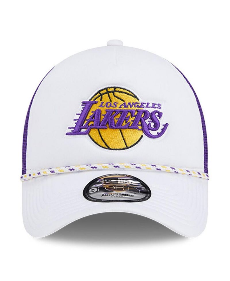 Men's White/Purple Los Angeles Lakers Court Sport Foam A-Frame 9FORTY Adjustable Trucker Hat