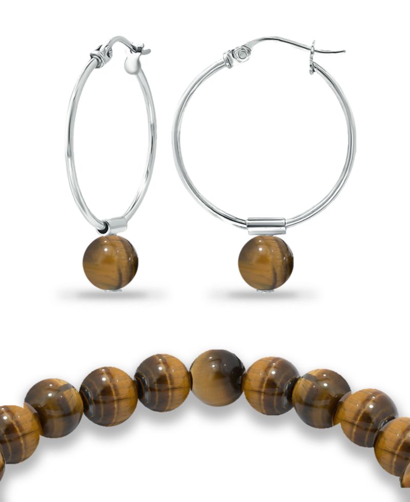 Silver Plated Multi Genuine Stone Bracelet and Earring, 2 Piece Set