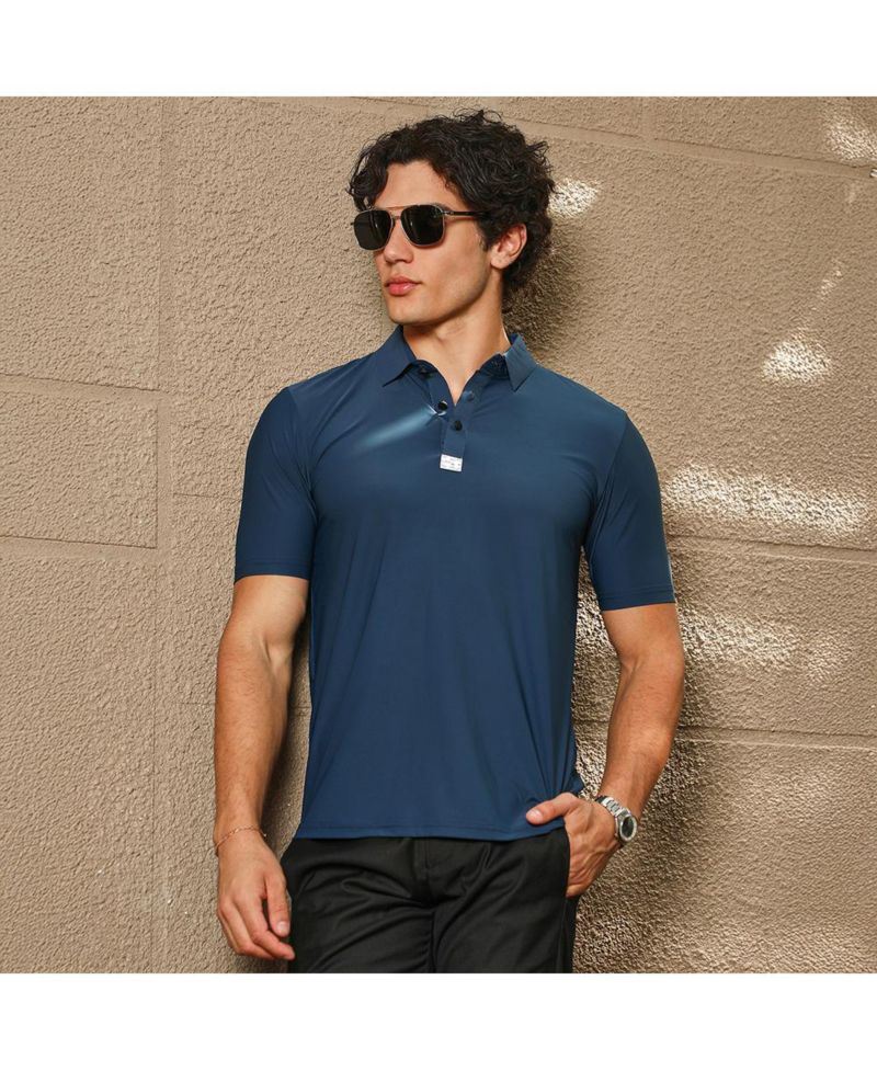 Men's Navy Blue Seamless Solid Polo T-Shirt