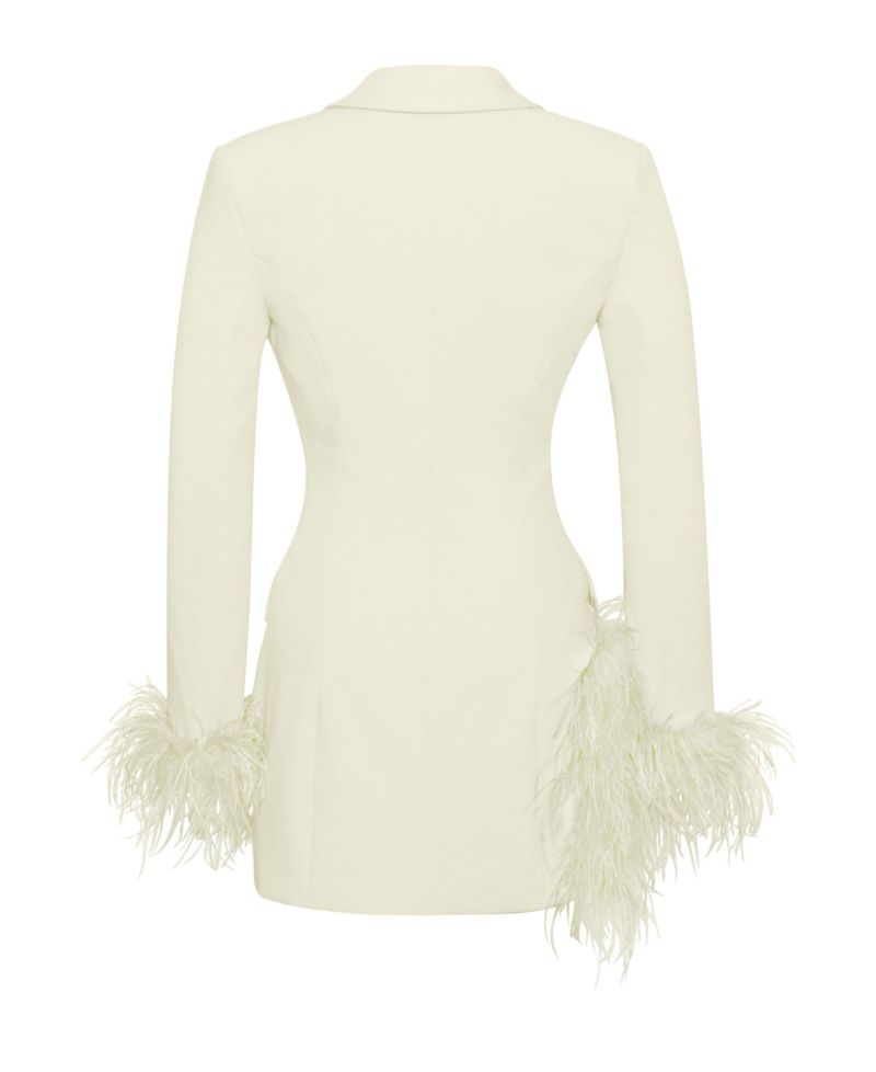 Women Madeline Pearl White Feather Trim Blazer Dress