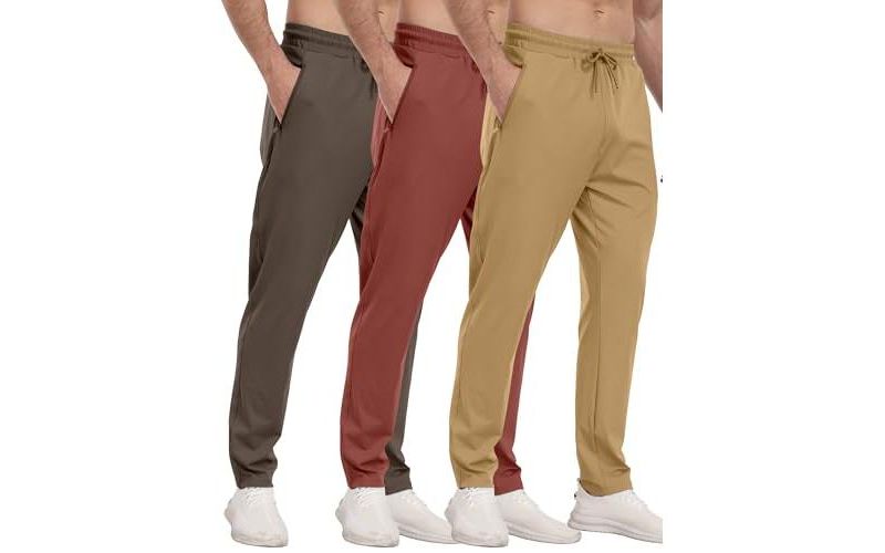 3 Pack Mens Athletic Pants with Zipper Pockets Running Gym Joggers
