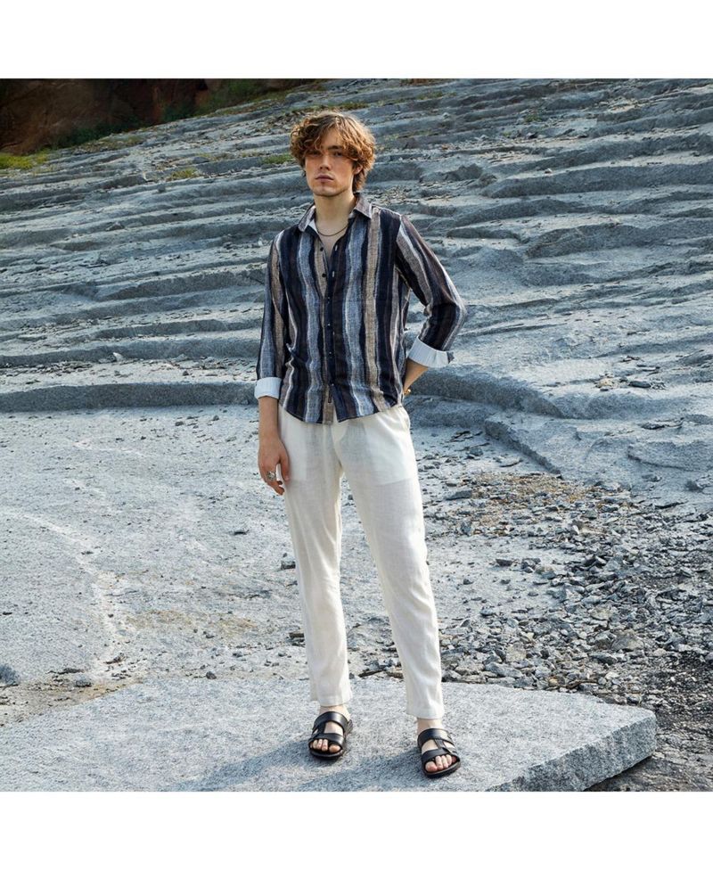 Men's Prussian Blue & Ash Brown Brushed-Stripe Shirt