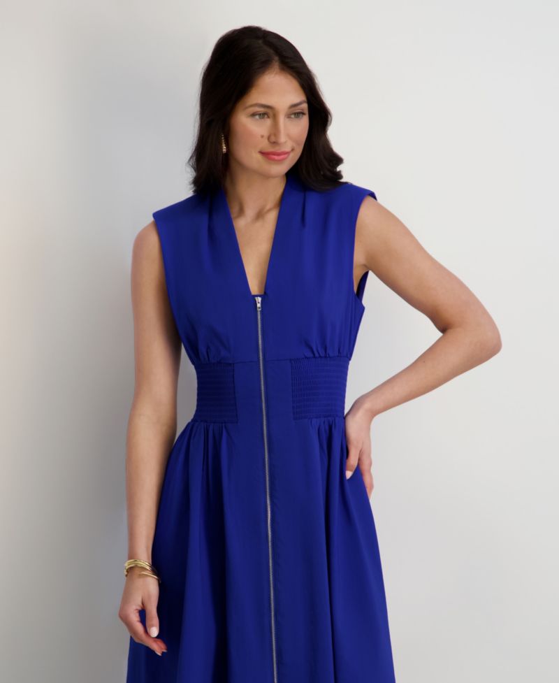 Women's Sleeveless V-Neck Zip-Front Maxi Dress