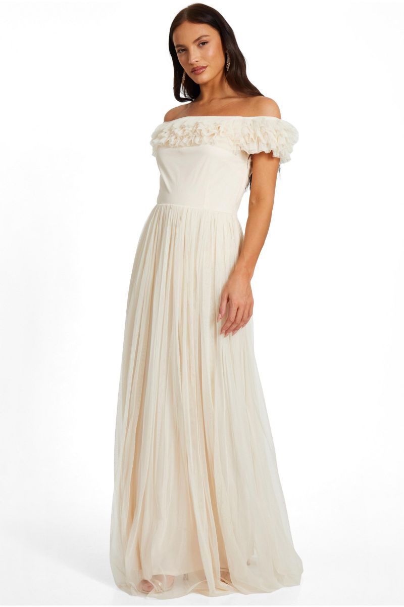 Women's Mesh Bardot Maxi Dress
