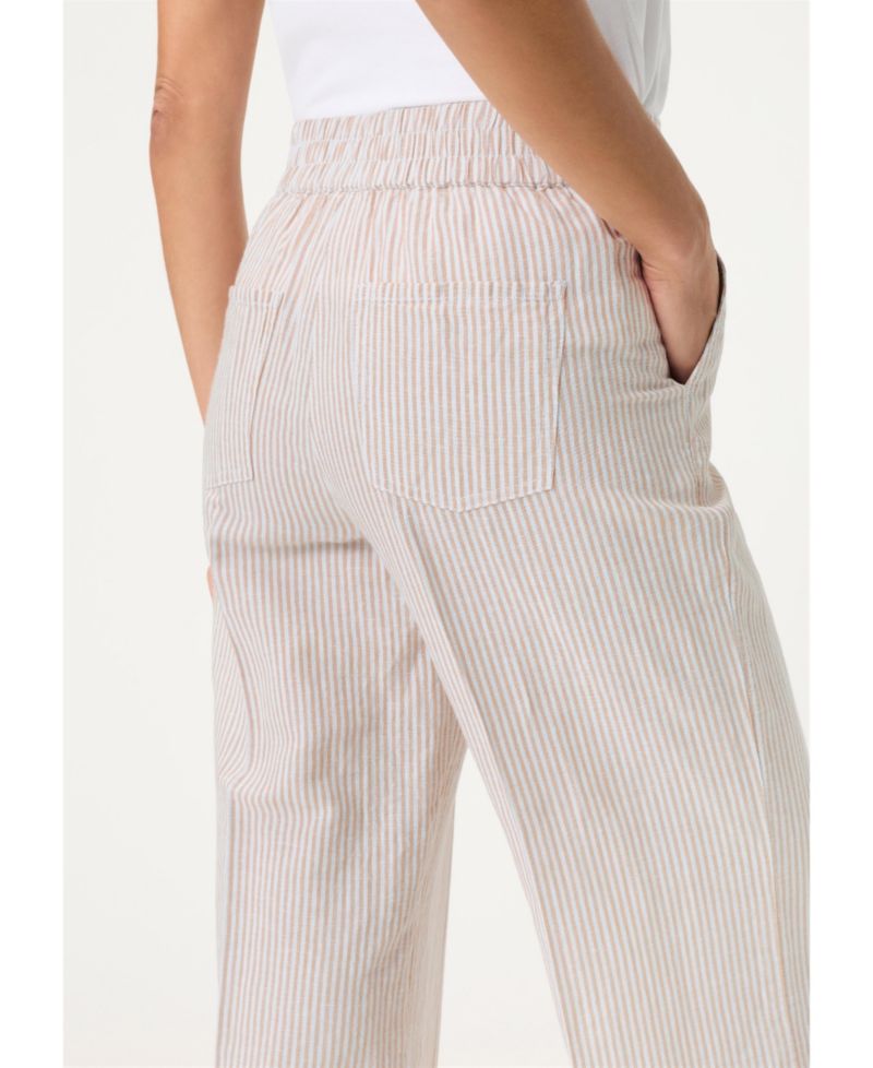 Women's Stripe Linen-Cotton Cropped Pant