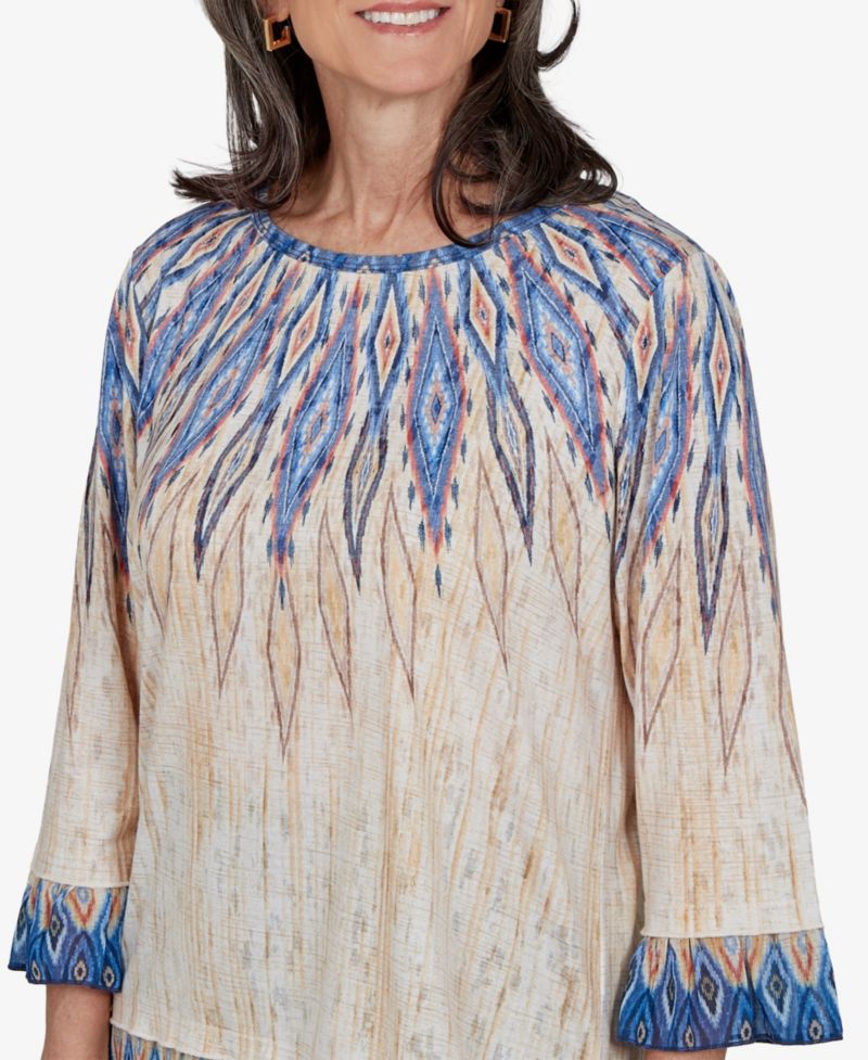 Women's Retro-Print Crewneck 3/4-Sleeve Top