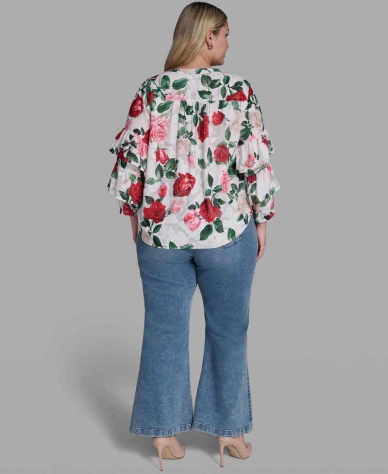 Plus Size V-Neck Floral-Print Blouse