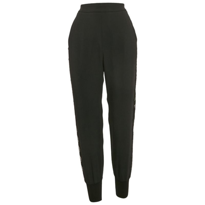 Women's Black Crepe Lace Trimmed Trousers