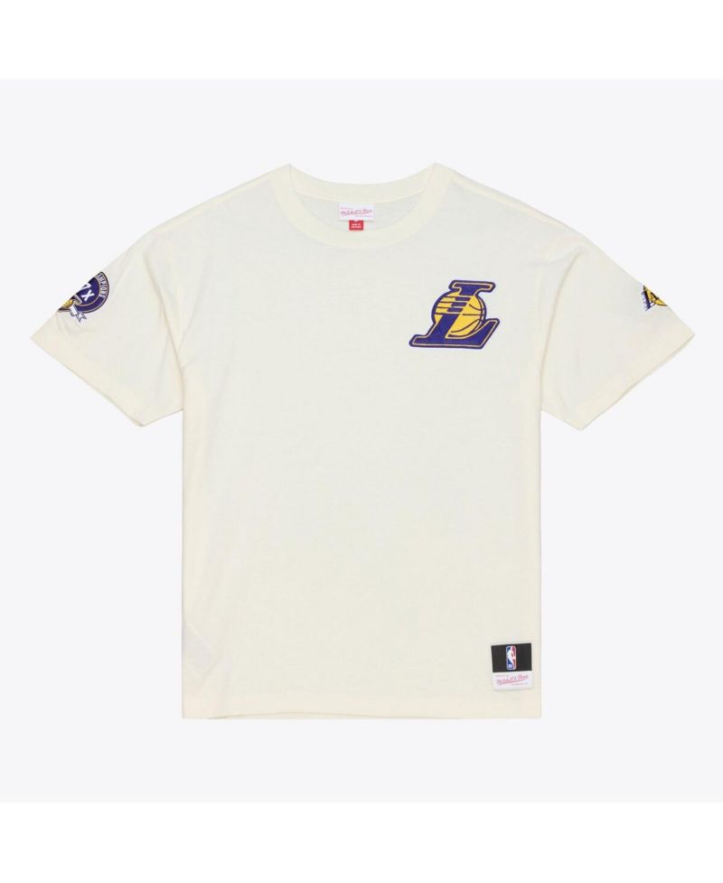 Men's Cream Los Angeles Lakers Hardwood Classics Chainstitch Premium T-Shirt